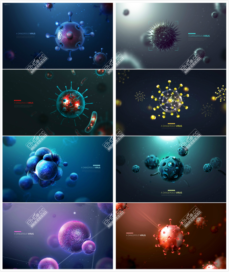 高倍显微科技病菌形状病du医疗海报PSD源文件设计分层素材模板