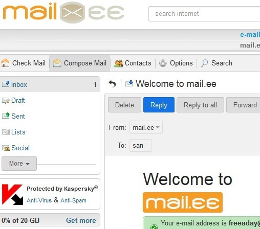 mail.ee 爱沙尼亚免费20G英文邮箱