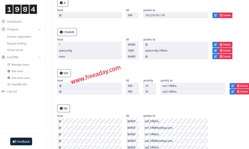 1984hosting 提供免费的域名解析服务器