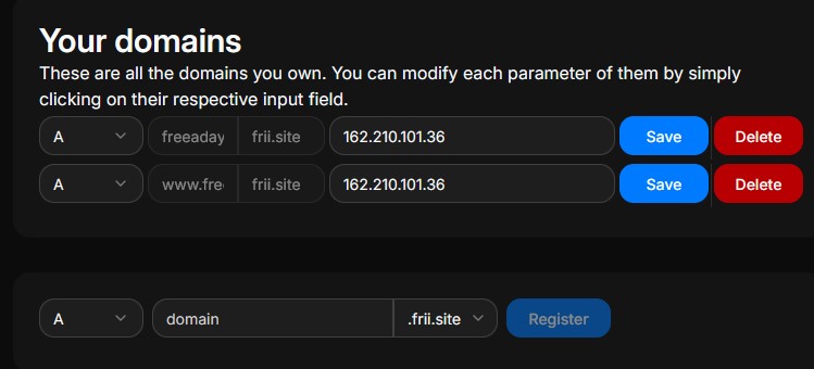 frii 免费子域名注册，支持设定ns记录
